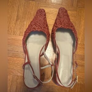 Tibi Textured Red Slingback Heels